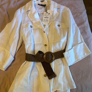 Zara 100% Linen Blazer with Brown Belt